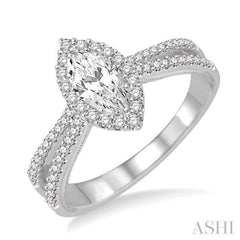 Marquise Shape Semi-Mount Halo Diamond Engagement Ring