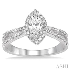 Marquise Shape Semi-Mount Halo Diamond Engagement Ring