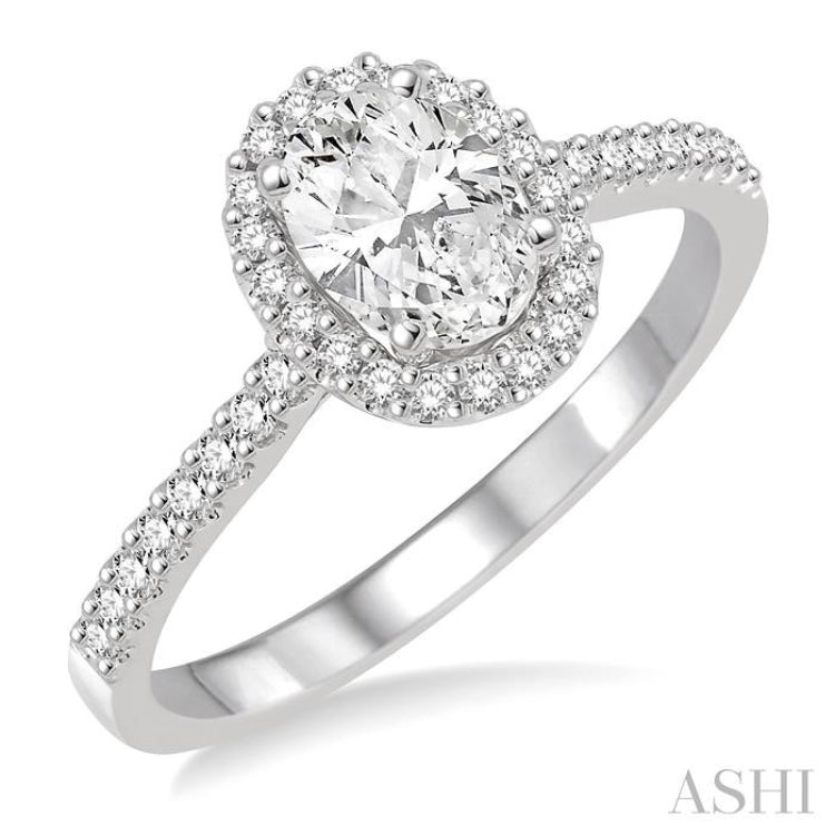 Oval Shape Semi-Mount Halo Diamond Engagement Ring