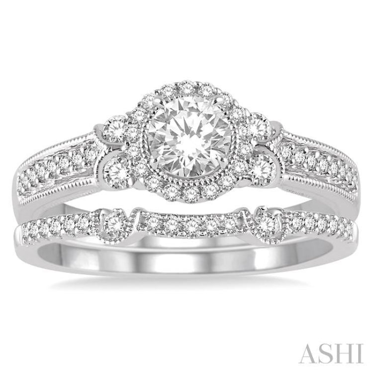 Round Shape Halo Diamond Wedding Set