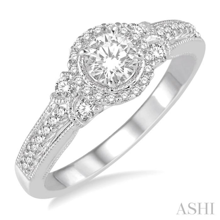 Round Shape Semi-Mount Halo Diamond Engagement Ring