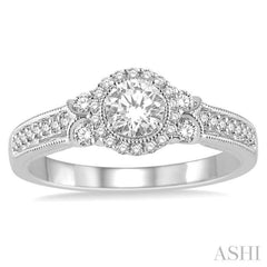 Round Shape Semi-Mount Halo Diamond Engagement Ring