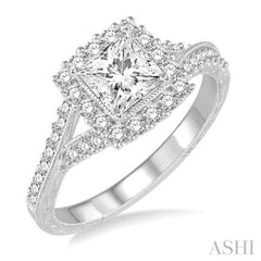 Princess Shape Semi-Mount Halo Diamond Engagement Ring