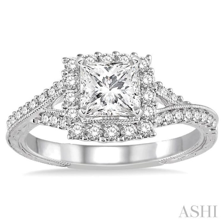 Princess Shape Semi-Mount Halo Diamond Engagement Ring