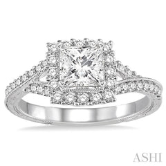 Princess Shape Semi-Mount Halo Diamond Engagement Ring