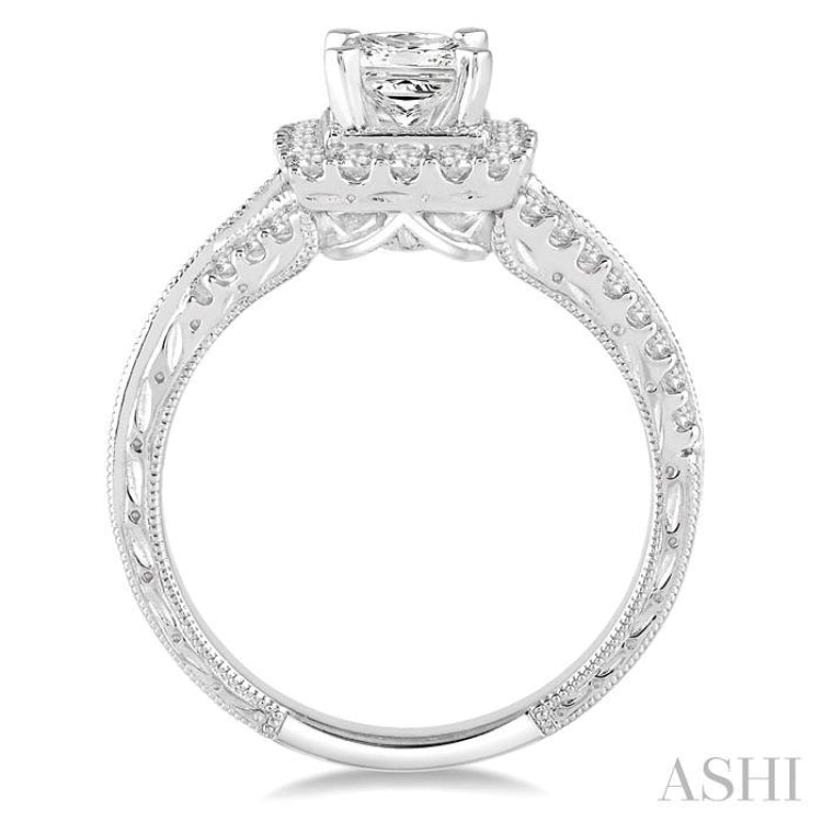 Princess Shape Semi-Mount Halo Diamond Engagement Ring