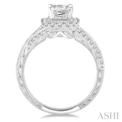 Princess Shape Semi-Mount Halo Diamond Engagement Ring