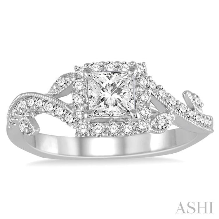 Princess Shape Semi-Mount Halo Diamond Engagement Ring