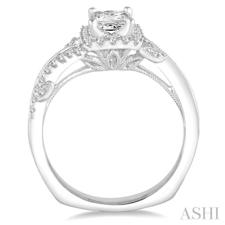 Princess Shape Semi-Mount Halo Diamond Engagement Ring