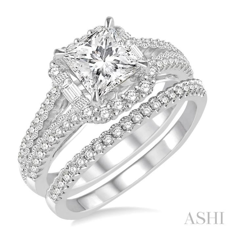 Princess Shape Halo Diamond Wedding Set