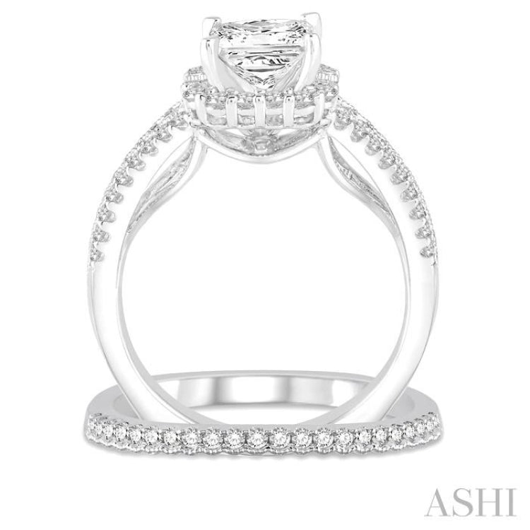 Princess Shape Halo Diamond Wedding Set