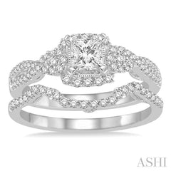 Princess Shape Halo Diamond Wedding Set