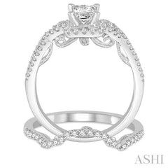 Princess Shape Halo Diamond Wedding Set