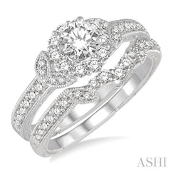 Round Shape Halo Diamond Wedding Set