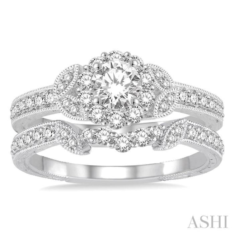 Round Shape Halo Diamond Wedding Set