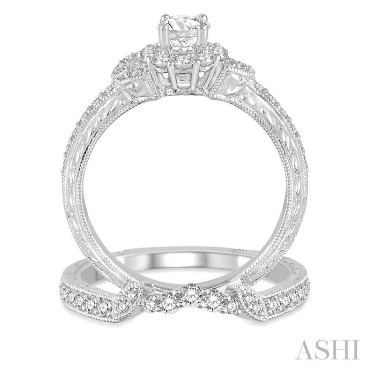 Round Shape Halo Diamond Wedding Set