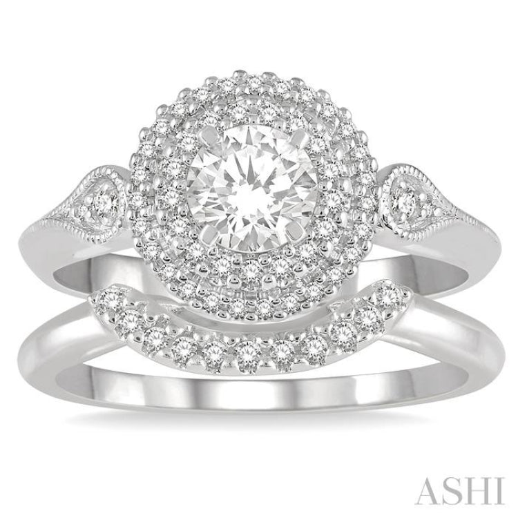 Round Shape Halo Diamond Wedding Set