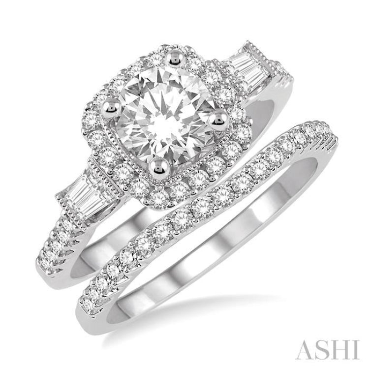 Round Shape Halo Diamond Wedding Set