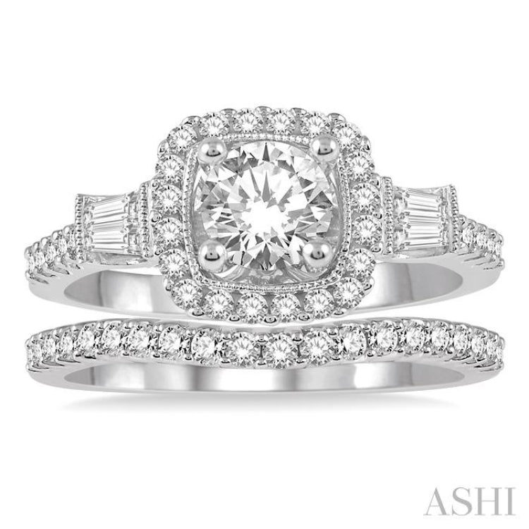 Round Shape Halo Diamond Wedding Set