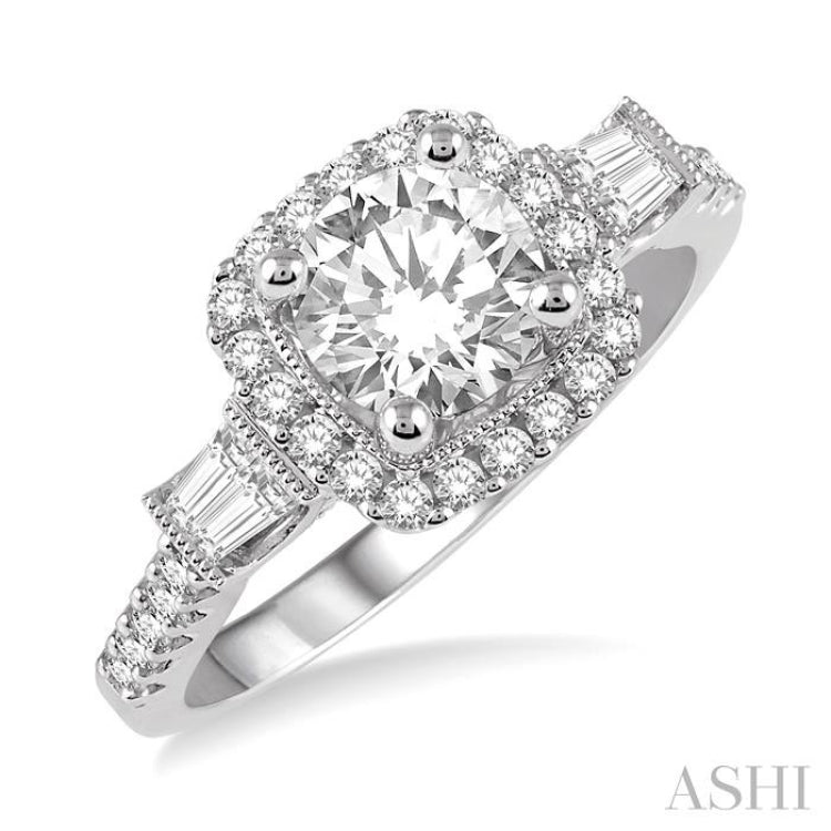 Round Shape Semi-Mount Halo Diamond Engagement Ring