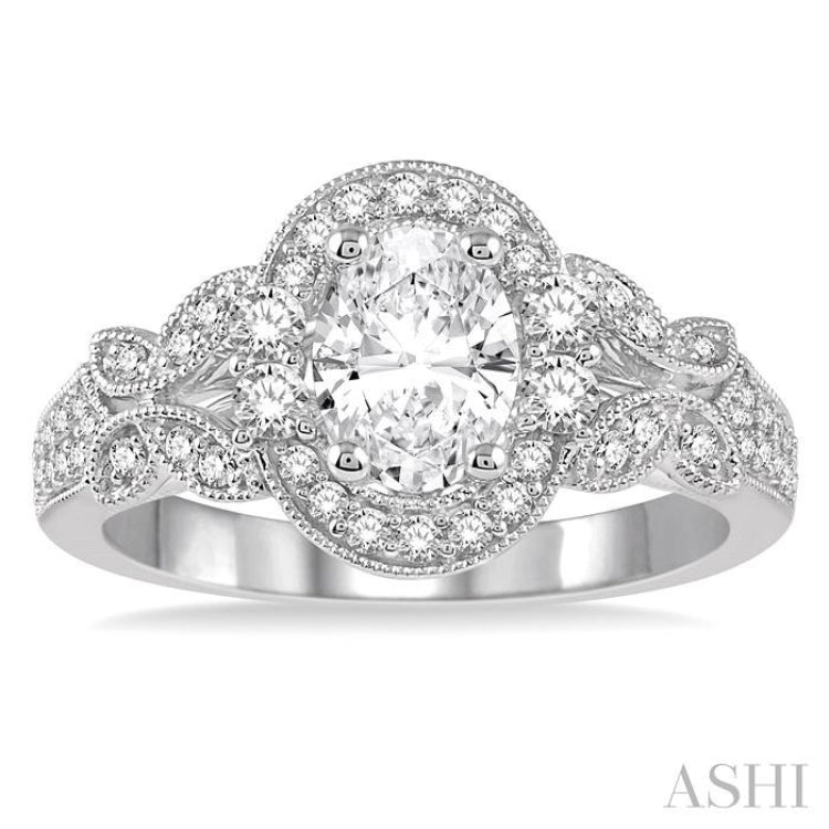 Oval Shape Halo Diamond Engagement Ring