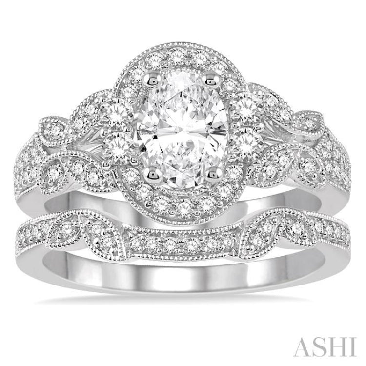 Oval Shape Halo Diamond Wedding Set