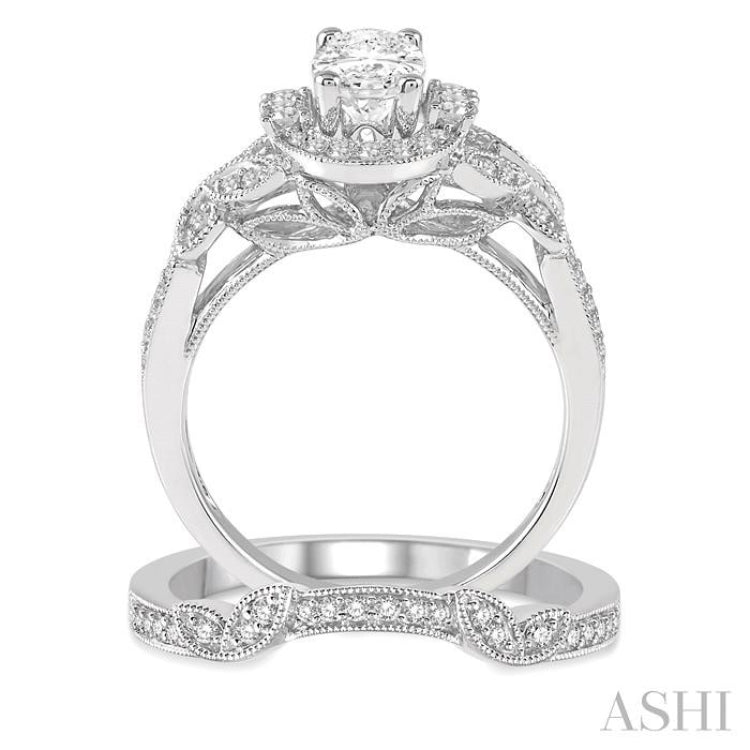 Oval Shape Halo Diamond Wedding Set