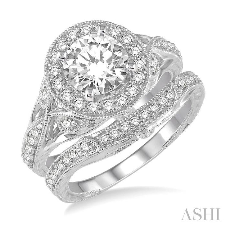 Round Shape Halo Diamond Wedding Set