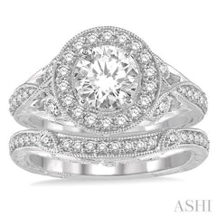 Round Shape Halo Diamond Wedding Set