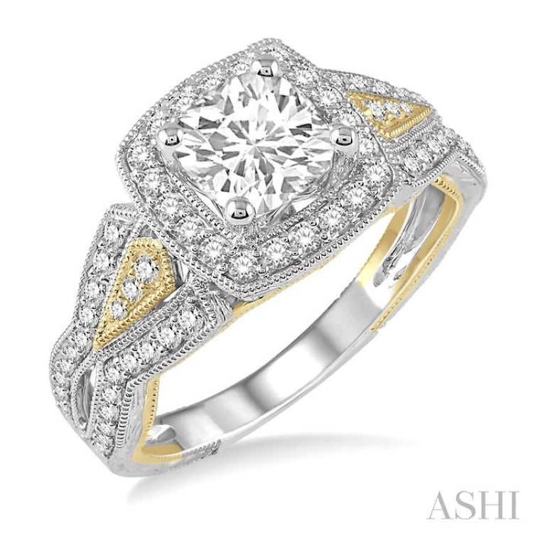 Cushion Shape Semi-Mount Halo Diamond Engagement Ring