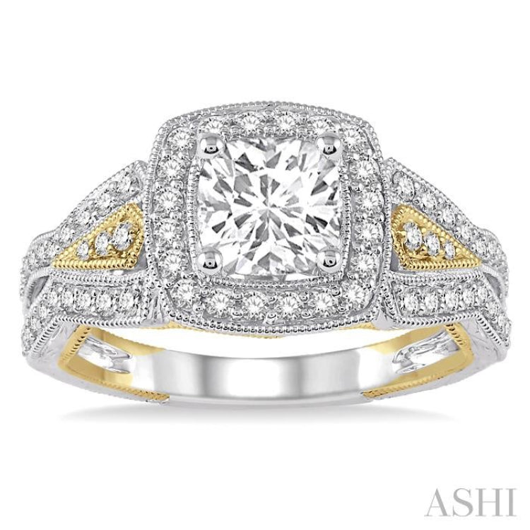 Cushion Shape Semi-Mount Halo Diamond Engagement Ring