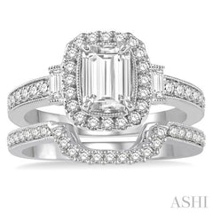 Emerald Shape Halo Diamond Wedding Set