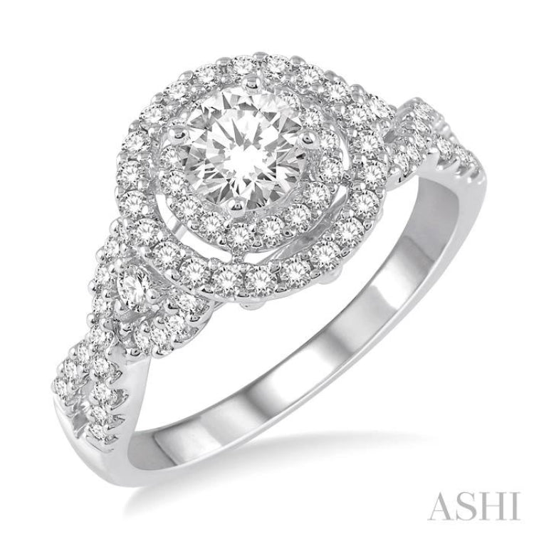 Round Shape Semi-Mount Halo Diamond Engagement Ring