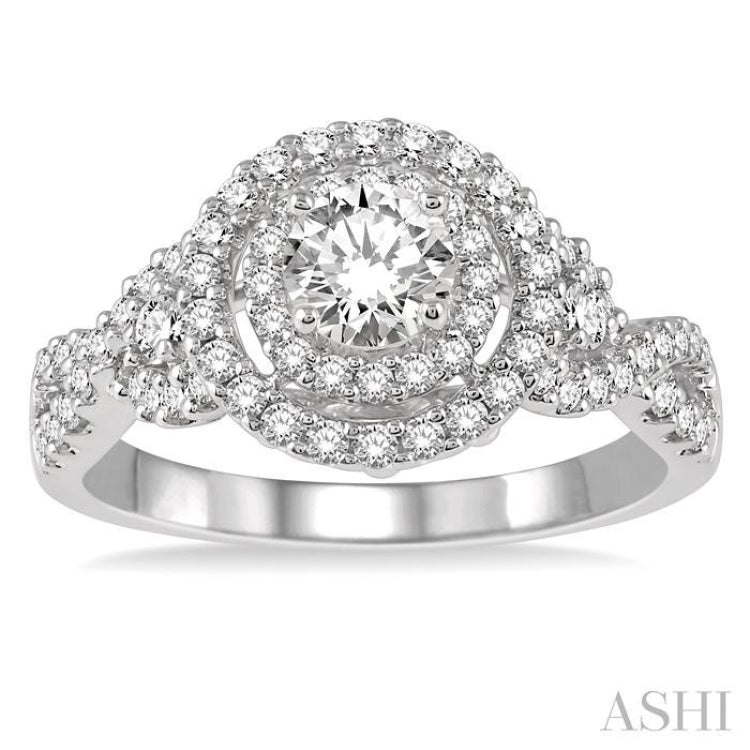 Round Shape Semi-Mount Halo Diamond Engagement Ring