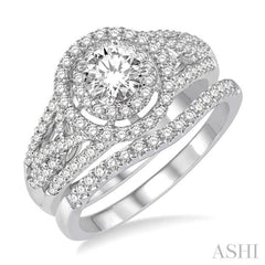 Round Shape Halo Diamond Wedding Set