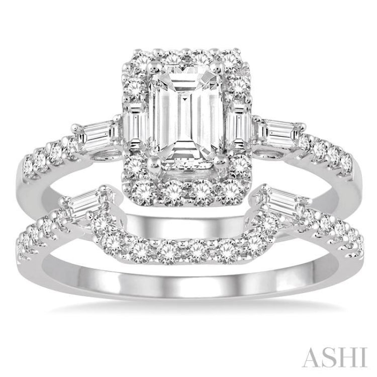 Emerald Shape Halo Diamond Wedding Set