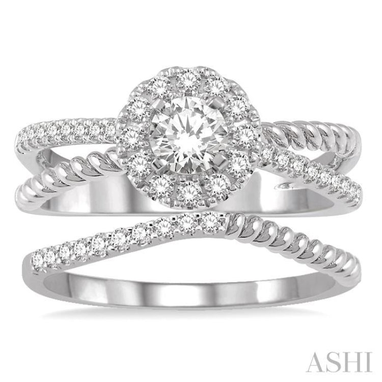 Round Shape Halo Diamond Wedding Set