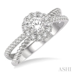 Round Shape Semi-Mount Halo Diamond Engagement Ring