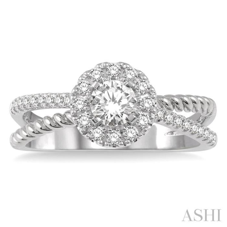 Round Shape Semi-Mount Halo Diamond Engagement Ring