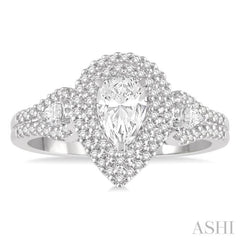 Pear Shape Semi-Mount Halo Diamond Engagement Ring