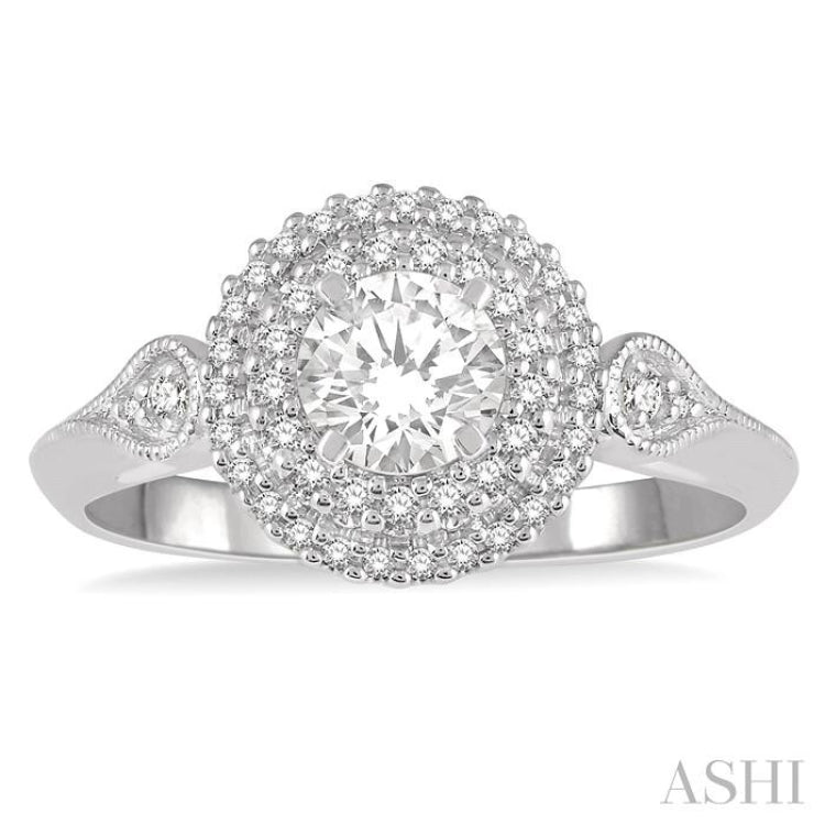 Round Shape Halo Diamond Engagement Ring