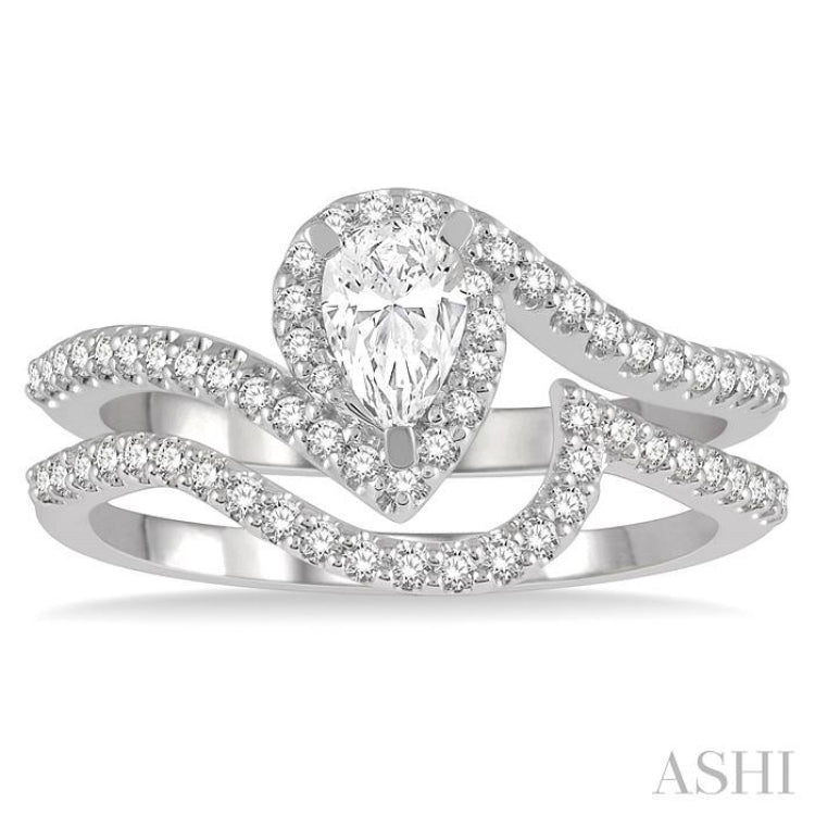 Pear Shape Halo Diamond Wedding Set