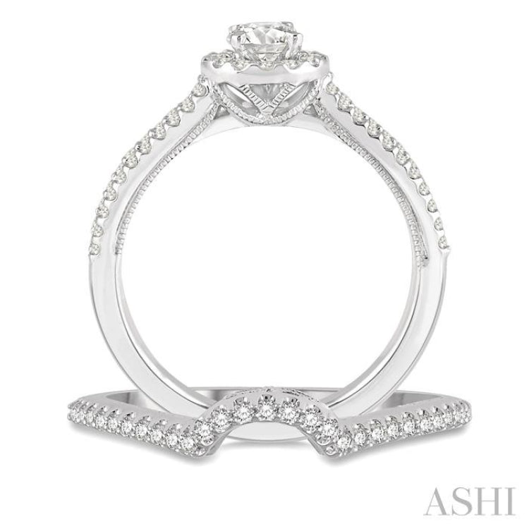 Round Shape Halo Diamond Wedding Set