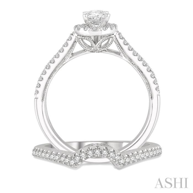 Oval Shape Halo Diamond Wedding Set