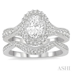 Oval Shape Halo Diamond Wedding Set