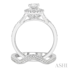 Oval Shape Halo Diamond Wedding Set