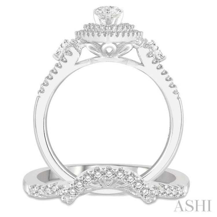 Pear Shape Halo Diamond Wedding Set