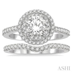 Round Shape Halo Diamond Wedding Set