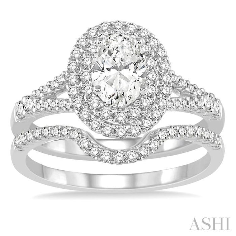 Oval Shape Halo Diamond Wedding Set