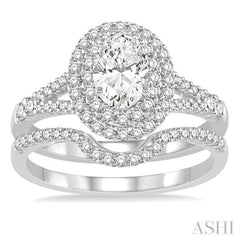 Oval Shape Halo Diamond Wedding Set